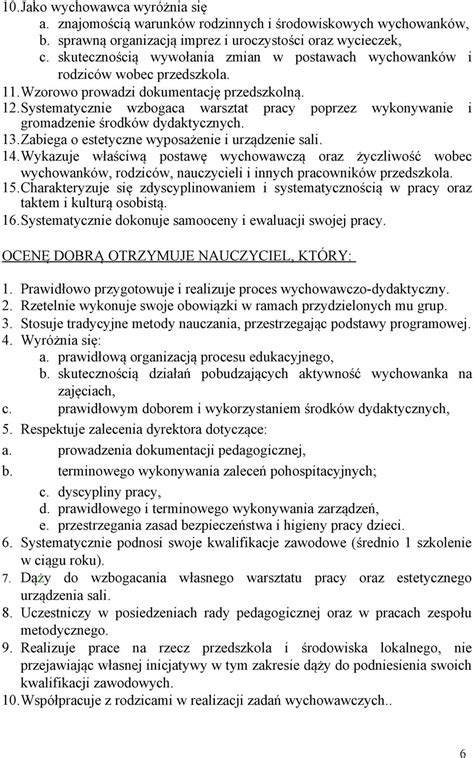 TRYB I KRYTERIA DOKONYWANIA OCENY PRACY NAUCZYCIELA W PRZEDSZKOLU Z