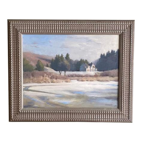 Vintage Impressionist Winter Landscape Painting, Signed, Framed | Chairish