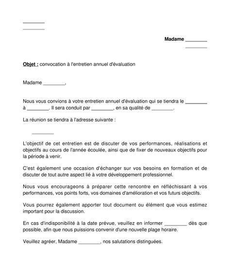 Convocation à un Entretien Annuel d Évaluation Modèle