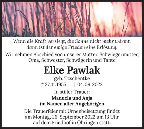 Traueranzeigen Von Elke Pawlak Lr Online Trauer De