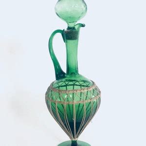 Vintage Empoli Green Glass Wine Decanter Bottle Italy S Etsy