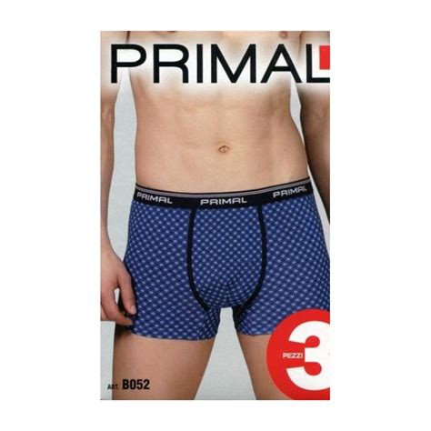 3 Boxer Uomo Primal In Cotone Elasticizzato Fantasia Con Elastico Loggato