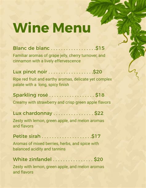 Wine Menu Design Ideas Examples And Samples