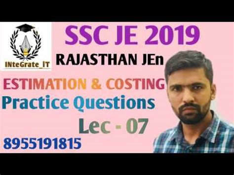 Ssc Je Raj Jen Estimation Costing Lec Practice Questions By