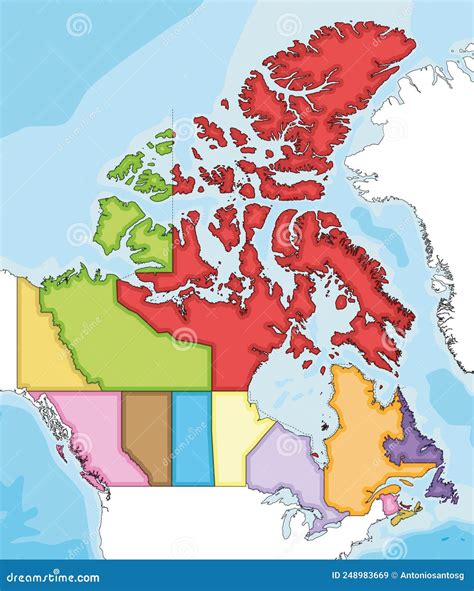 Vector Illustrated Blank Map Of Canada With Provinces And Territories