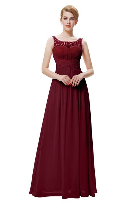 Sheath Bateau Neckline V Back Long Burgundy Chiffon Beaded Evening Dress