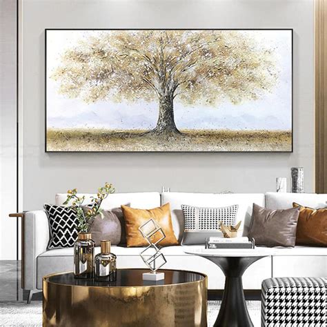 Gold tree abstract painting canvas wall art pictures for | Etsy