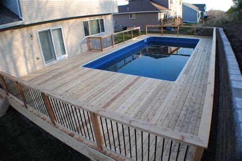 wood deck design rectangle pool - Google Search | Decks around pools, Pool deck plans, Wood pool ...