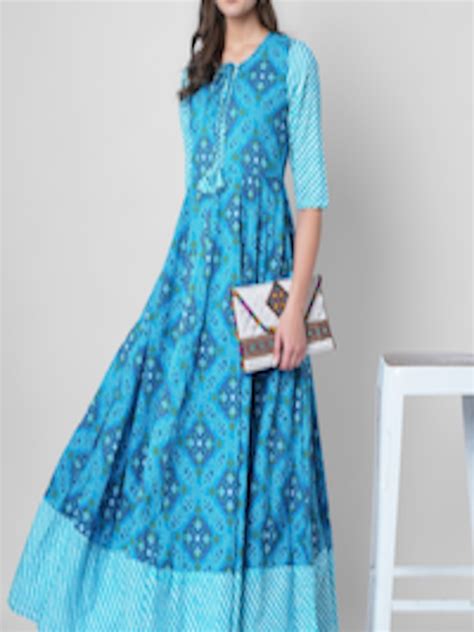 Buy Sanganeri Kurti Women Blue Ethnic Motifs Printed Anarkali Kurta