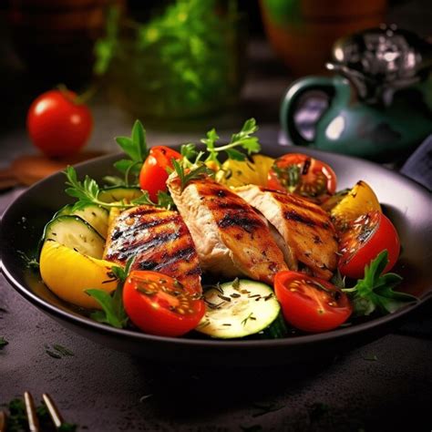 Premium Ai Image Grilled Chicken Fillet And Fresh Vegetable Salad