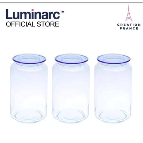 Luminarc 3 Pcs 1000ML Rondo Jar Set Airtight Glass Canister Set Ice