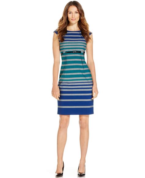 Lyst Calvin Klein Belted Stripe Sheath Dress