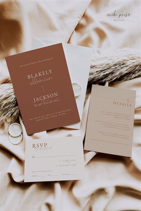 Dusty Terracotta Wedding Invitation Suite Template Rust Etsy