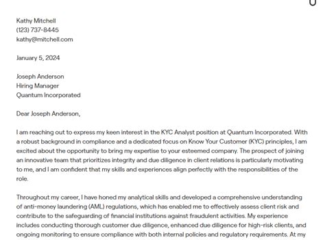 3 KYC Analyst Cover Letter Examples With In Depth Guidance