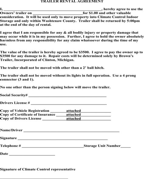 Printable Rv Rental Agreement Template