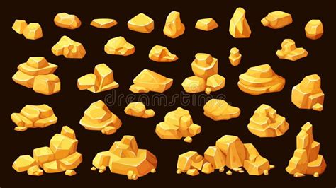 Golden Ore Nuggets or Bullions, Cartoon Gold Rocks Stock Illustration - Illustration of asset ...