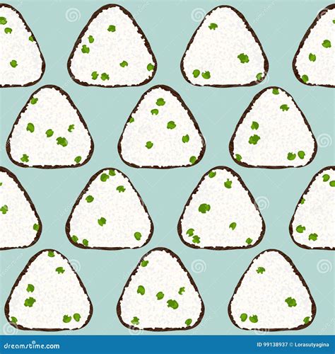 Onigiri Seamless Pattern Asian Snack Rice Ball Stock Vector