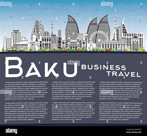 Baku Azerbaijan City Skyline with Color Buildings, Blue Sky and Copy ...