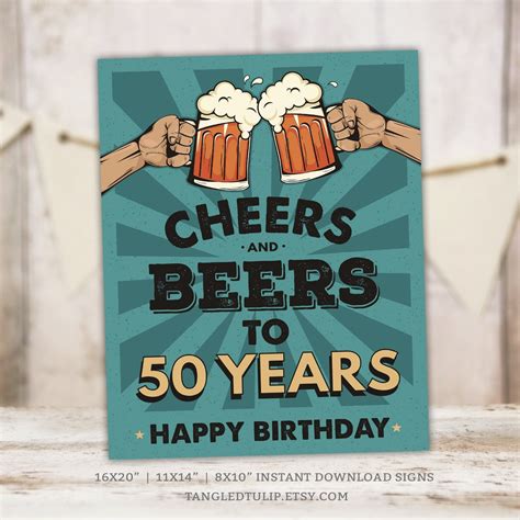 Cheers To 50 Years Sign Printable 50th Birthday Decorations Etsy