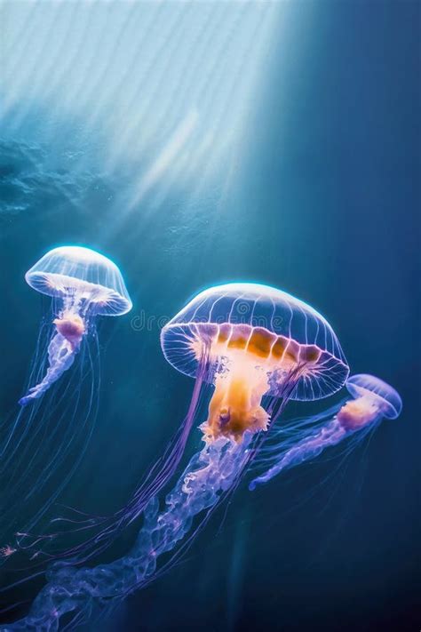 Jellyfish At The Bottom Of The Ocean Or Sea Background Of Jellyfish