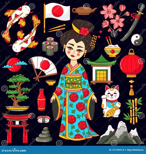 Japan Doodle Cartoon Traditional Icons Square Border Template Vector