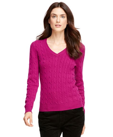 Lyst Brooks Brothers Cashmere Cable Knit V Neck Sweater In Purple