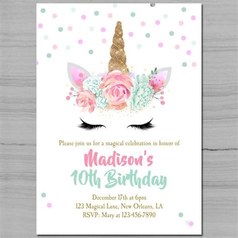 Unicorn Birthday Invitation Printable Or Printed With Free Shipping