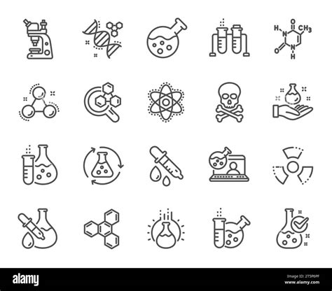 Chemistry Lab Line Icons Chemical Formula Microscope And Medical