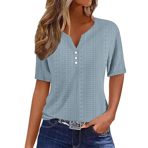 Kihout Summer Tops For Women Women S V Neck Button Solid Color