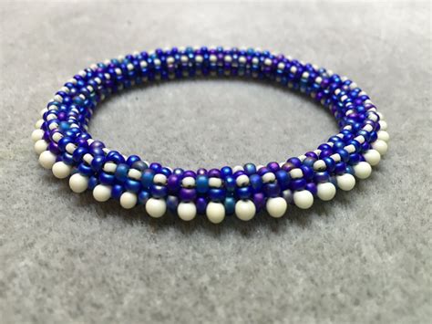 Beading Photo Tutorial Pattern Instructions Beaded Bangle With Cream Bobble Drops Great For