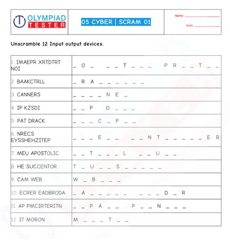 Cyber Olympiad Class 5 Sample Papers Word Scramble Olympiad Tester