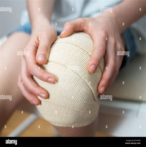 Child Knee With Elastic Bandage On It Stock Photo Alamy