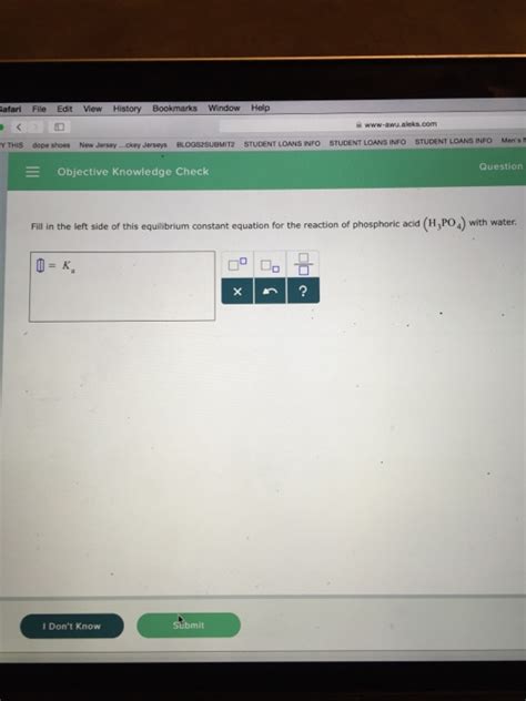 Solved Fill In The Left Side Of This Equilibrium Constant Chegg