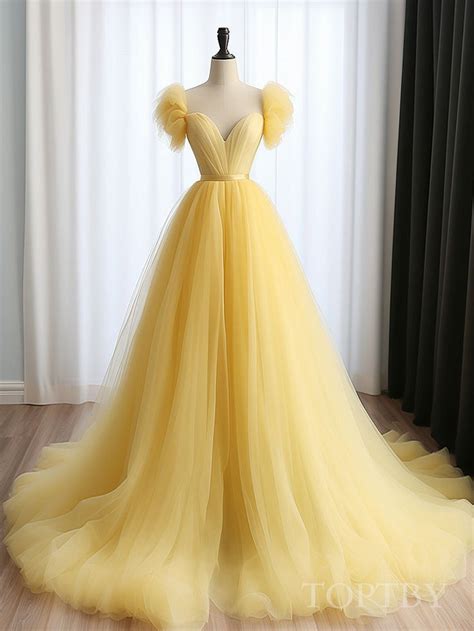 Prom Dresses Yellow Prom Dresses With Sleeves Ball Gown Dresses