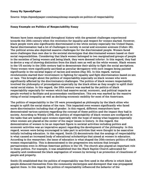 Essay Example On Politics Of Respectability Speedypaper