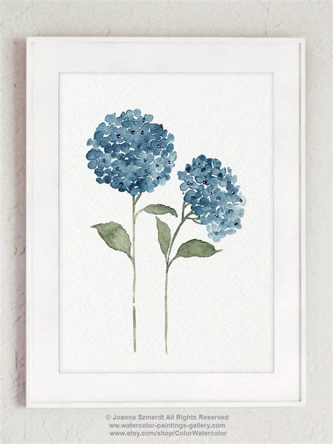 Blue Hydrangea Floral Watercolor Print Hydrangea Wall Art Flower Wall