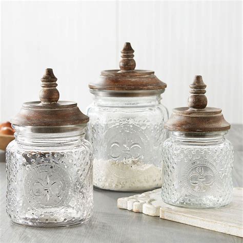 Fleur De Lis Clear Glass Kitchen Canister Set