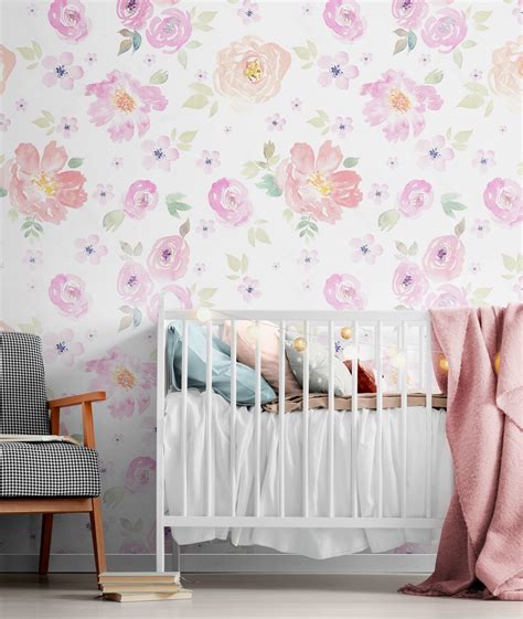 Pink Floral Wallpaper Nursery Flower Wallpaper Peel & Stick - Etsy