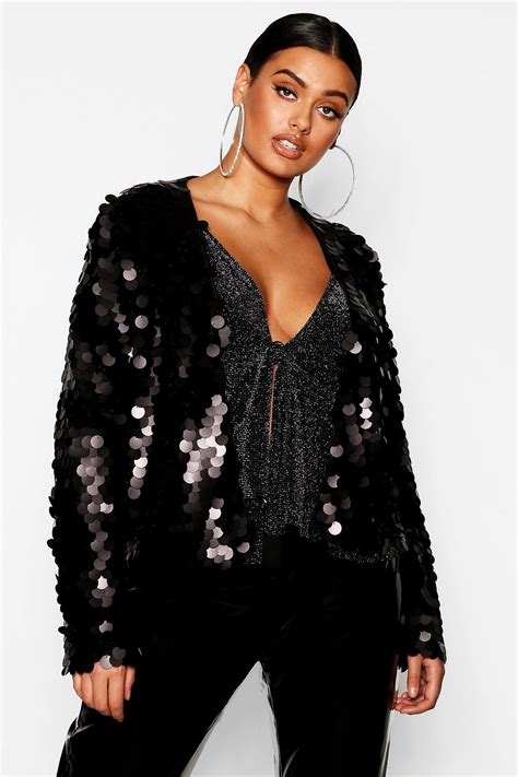 Plus Large Sequin Crop Jacket Stylish Spring Outfit Large Sequins Crop Jacket