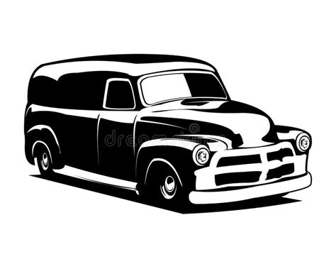 Silhouette Of Classic Panel Truck Vector Graphic Illustration On White