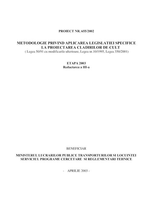 Pdf Metodologie Privind Aplicarea Legislatiei Specifice La