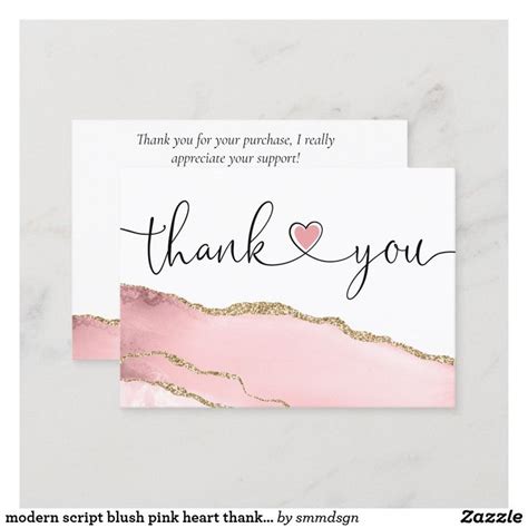 Modern Script Blush Pink Heart Thank You For Order Business Card