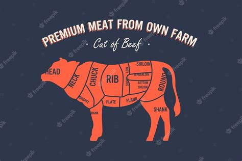 Premium Vector Cut Of Beef Set Poster Butcher Diagram And Scheme Cow Vintage Typographic Handdrawn