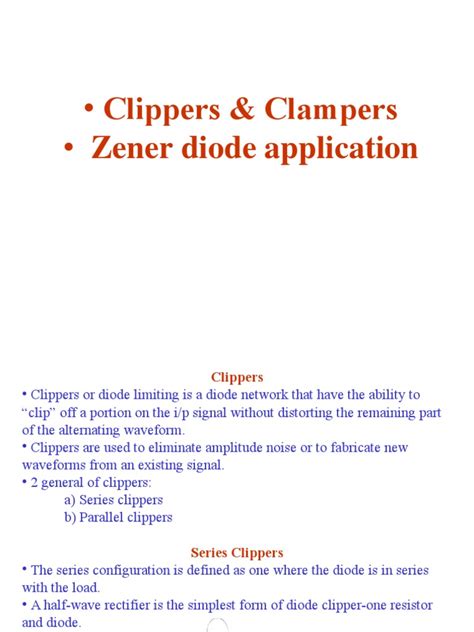 Diode Clippers And Clampers Circuit Applications And Operation Of