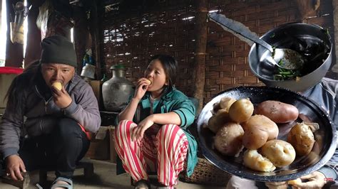 Eating Boiled Potatoes In My Village Kitchen