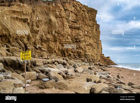 Cliff Collapse And Rockfall At West Bay Dorset On 18th January 2023 Due To Storm Damage And