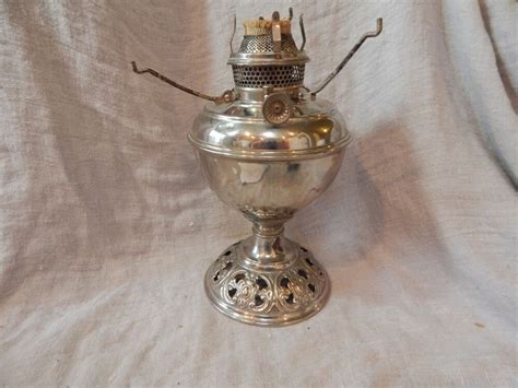 Antique Bradley And Hubbard B H Oil Lamp Nickel Plated Brass 1905