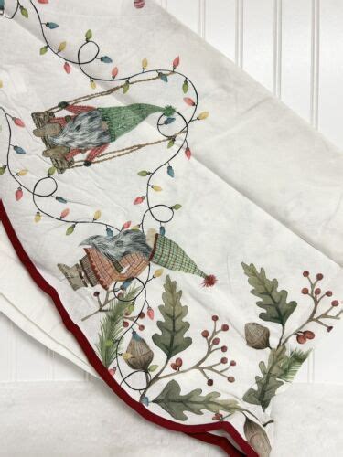 Pottery Barn Forest Gnome Round Cotton Linen Tablecloth 70 Diameter