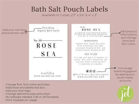 Editable Bath Salt Label Template Printable Bath Salt Pouch Etsy