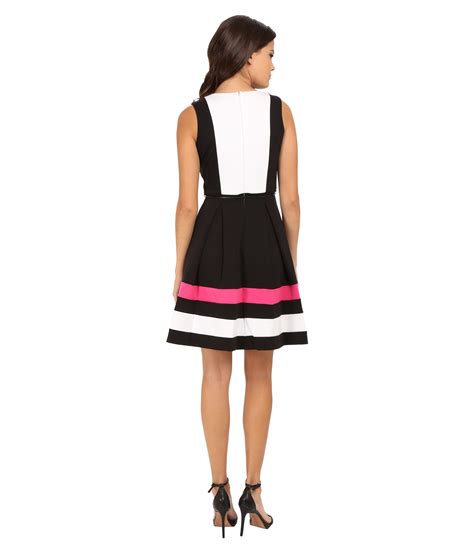 Calvin Klein Synthetic Color Block Fit And Flare Dress In Black Combo